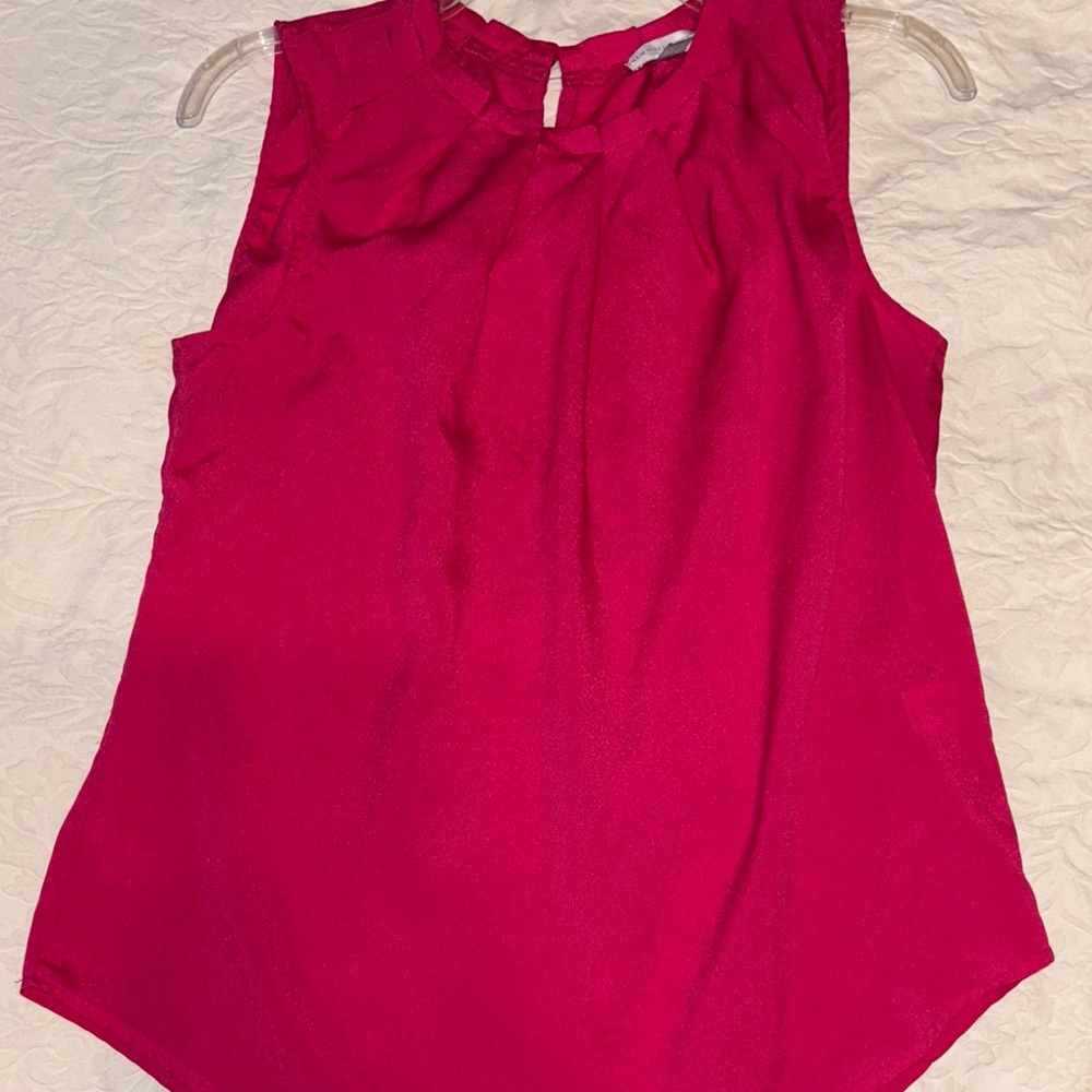 Pink Pleated Blouse with No Collar
